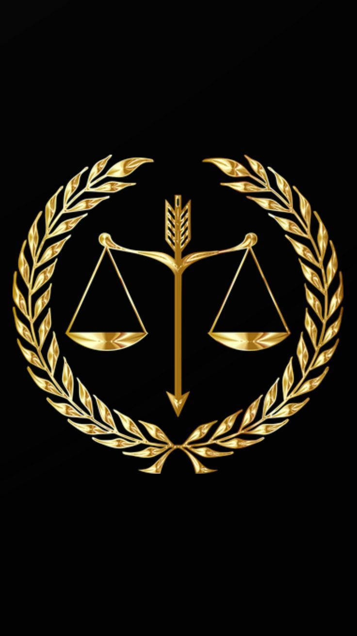 Advocate 桌布 壁紙 — 黑色背景上帶有月桂花環的金色正義天秤，象徵公平與勝利。