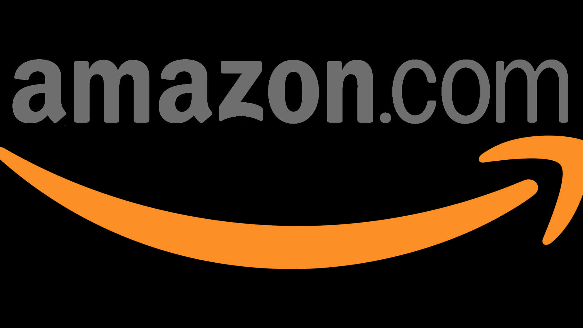 黑色背景上帶有橙色箭頭微笑的Amazon標誌。 — 亞馬遜 GIF 壁紙