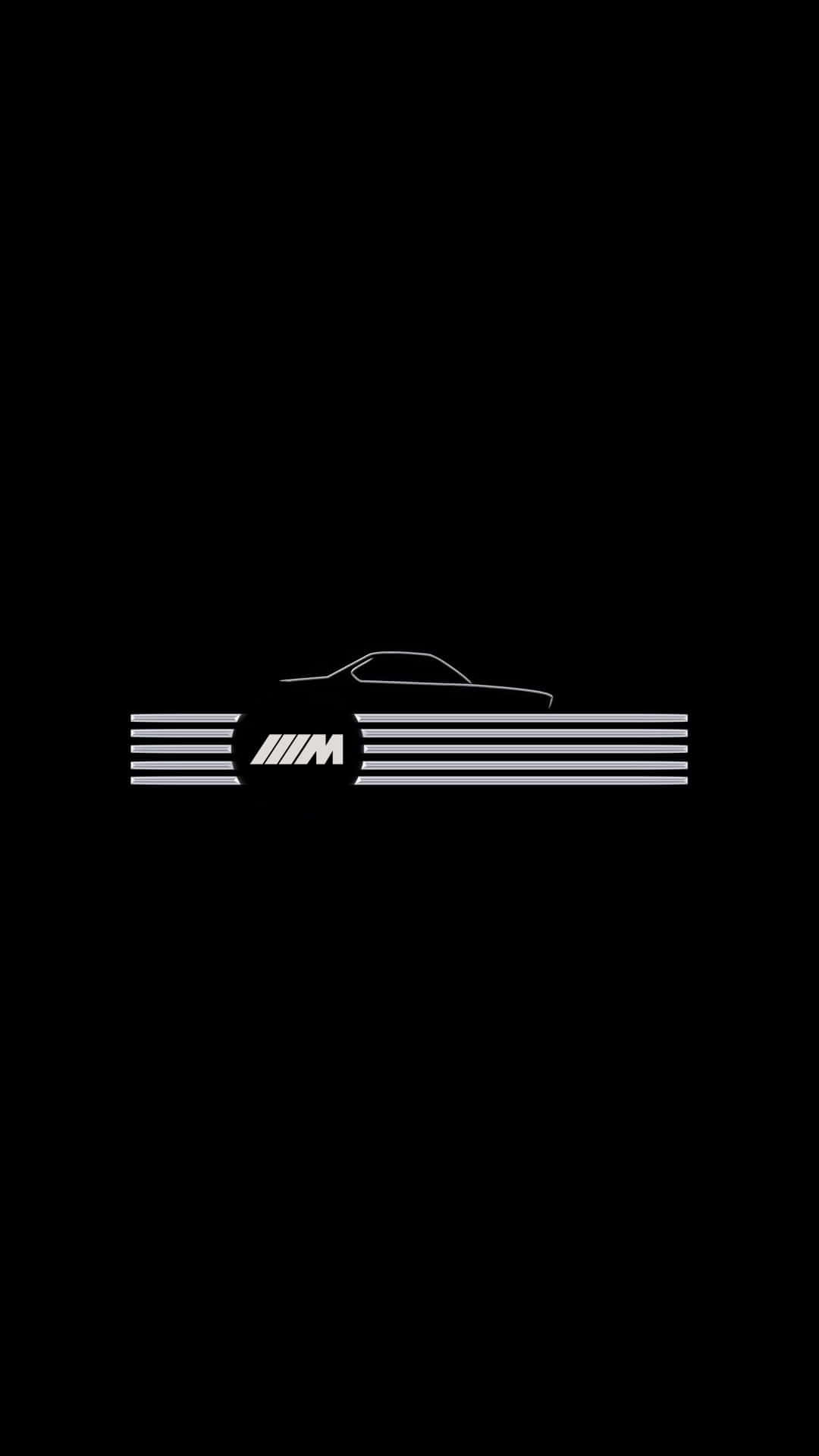 Bmw Logo 桌布 壁紙 — 黑色背景上帶有水平條紋的 M 車輪廓的極簡白色線條畫。