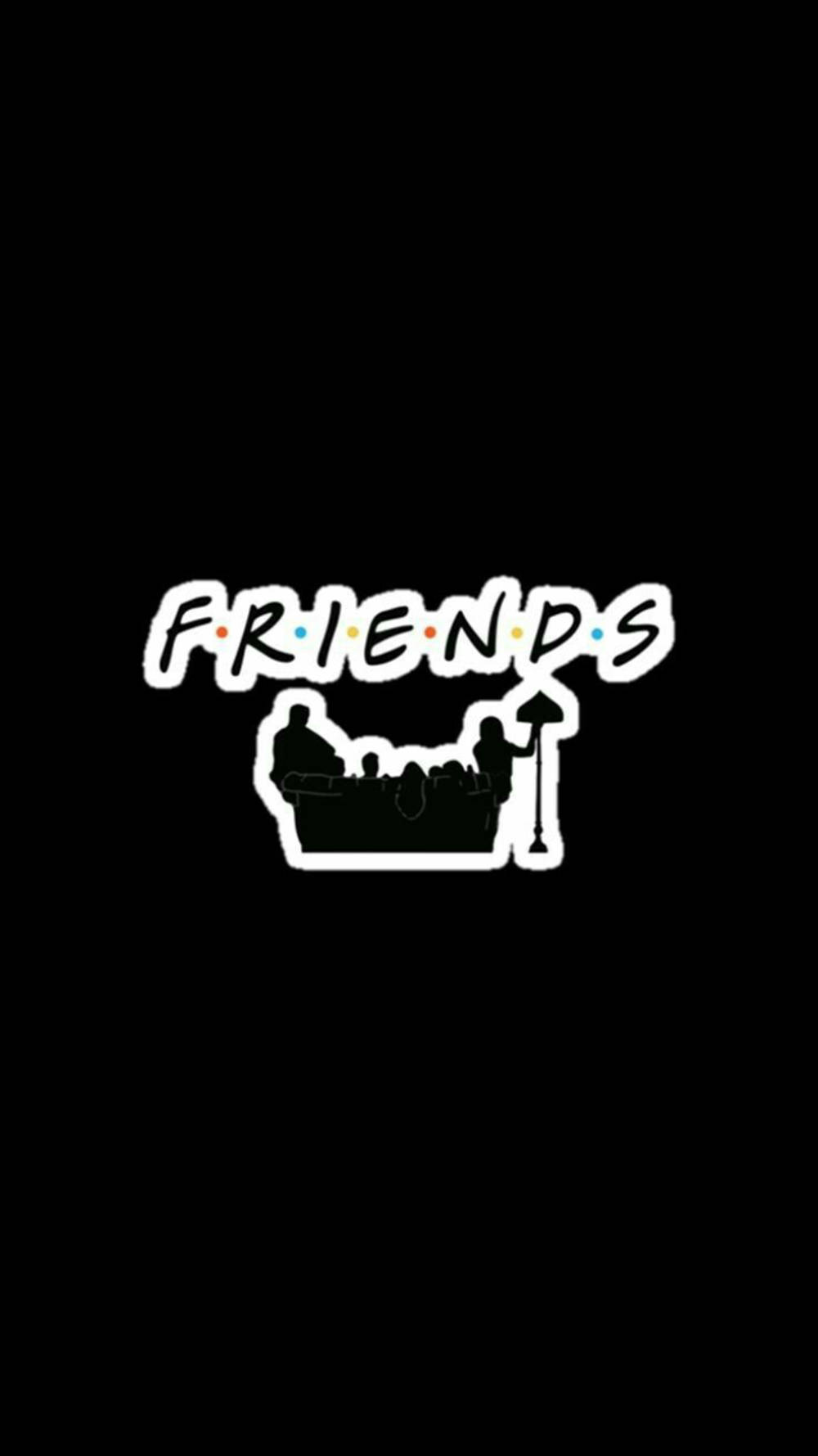 人像動態 桌布 壁紙 — 黑色背景上帶有沙發剪影的白色 Friends 標誌。