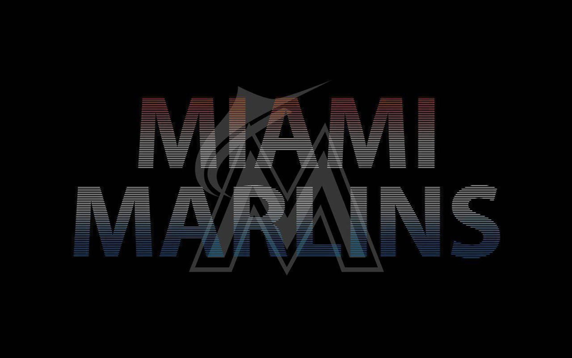 Marlins 桌布 壁紙 — 黑色背景上帶有漸變條紋字體的邁阿密馬林魚標誌。