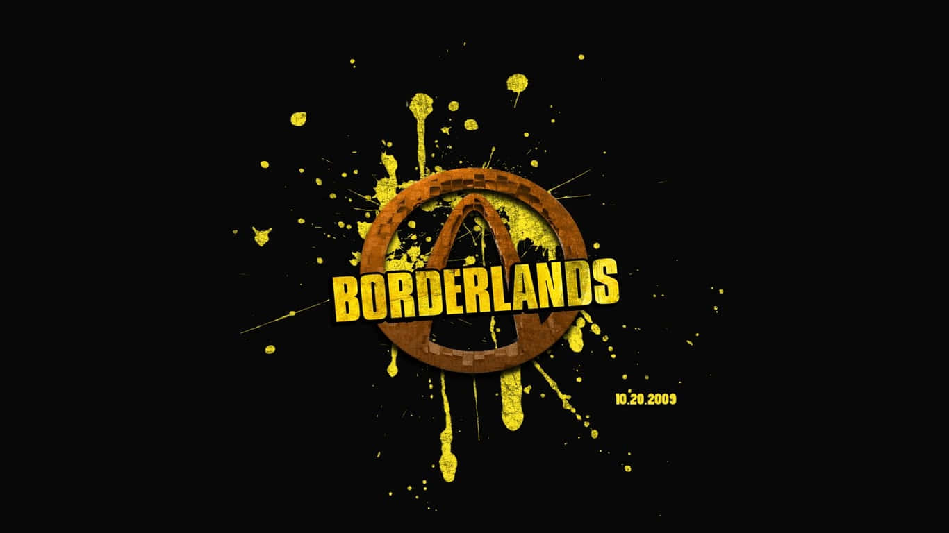 1366x768 Borderlands 3 桌布 壁紙 — 黑色背景上帶有潑濺效果的鮮黃色邊疆之地標誌。