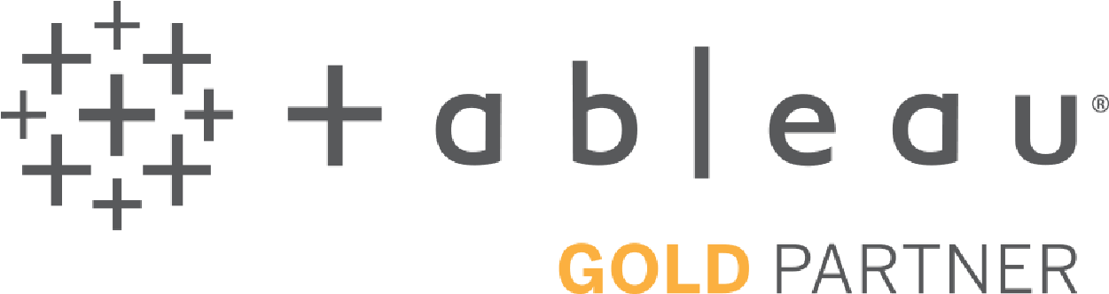 Tableau Logo 桌布 壁紙 — 黑色背景上帶有灰色加號符號和橙色文字的 Tableau Gold Partner 標誌。