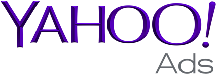 Yahoo 桌布 壁紙 — 黑色背景上帶有灰色文字「Ads」的醒目紫色Yahoo!標誌。
