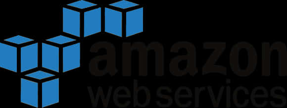 亞馬遜 桌布 壁紙 — 黑色背景上帶有灰色文字的 Amazon Web Services 藍色立方體標誌。