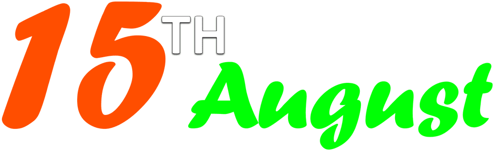 15 August 桌布 壁紙 — 黑色背景上帶有白色上標TH的粗體橙色15日和綠色八月文字。