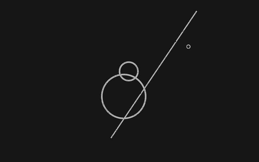 Minimalist HD Geometric Desktop 桌布 壁紙 — 黑色背景上帶有相交圓圈和對角線的極簡抽象設計。
