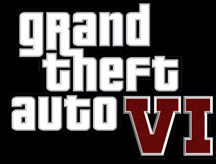 Gta 桌布 壁紙 — 黑色背景上帶有磨損紋理的粗體白色和紅色「Grand Theft Auto VI」標誌。
