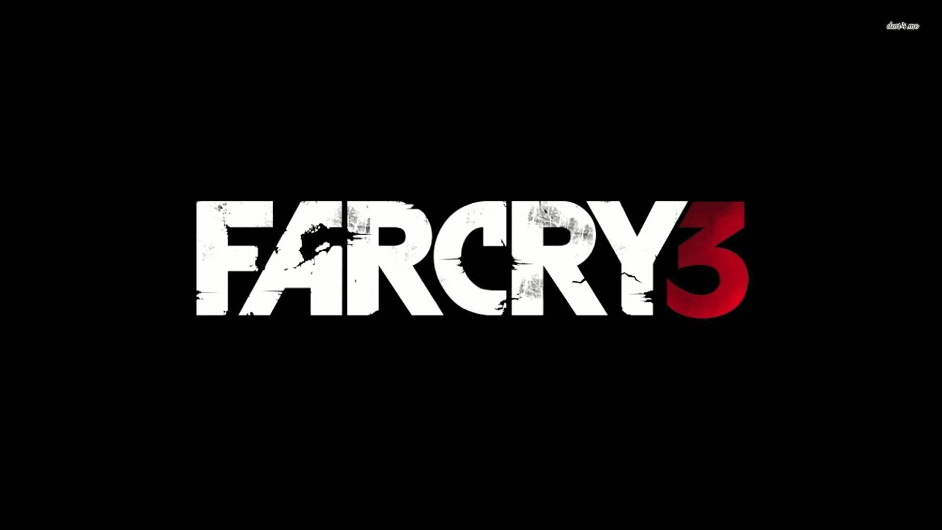 Far Cry 3 桌布 壁紙 — 黑色背景上帶有磨損紋理的醒目白色和紅色 Far Cry 3 標誌。