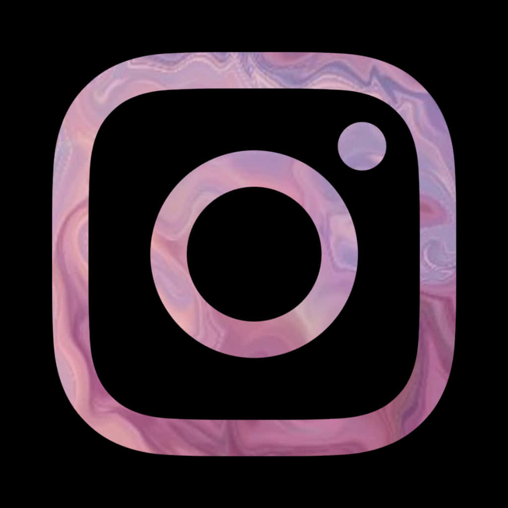 Instagram 桌布 壁紙 — 黑色背景上帶有粉紅色和紫色大理石紋理的Instagram標誌。
