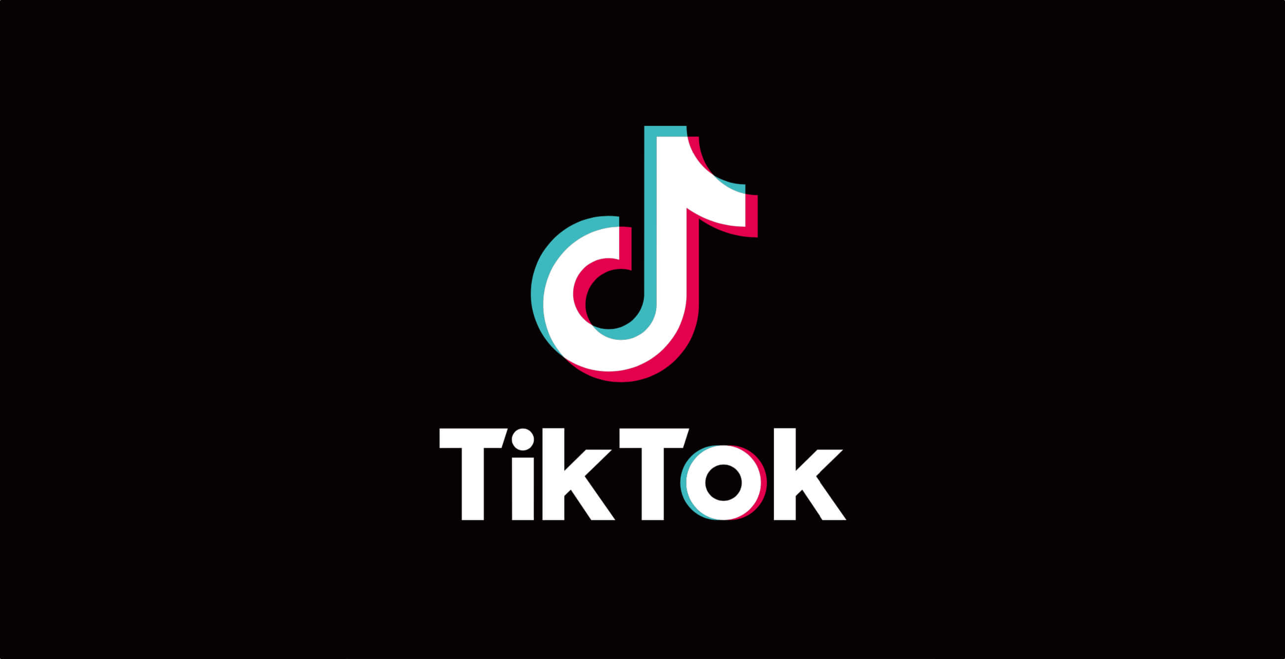 TikTok Symbol 桌布 壁紙 — 黑色背景上帶有粉紅色和青色漸變的TikTok標誌。