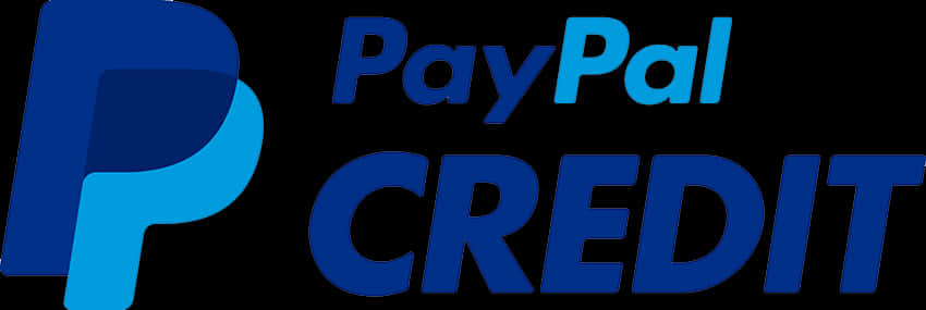 Paypal Logo 桌布 壁紙 — 黑色背景上帶有粗體藍色字體和漸變P圖示的PayPal Credit標誌。