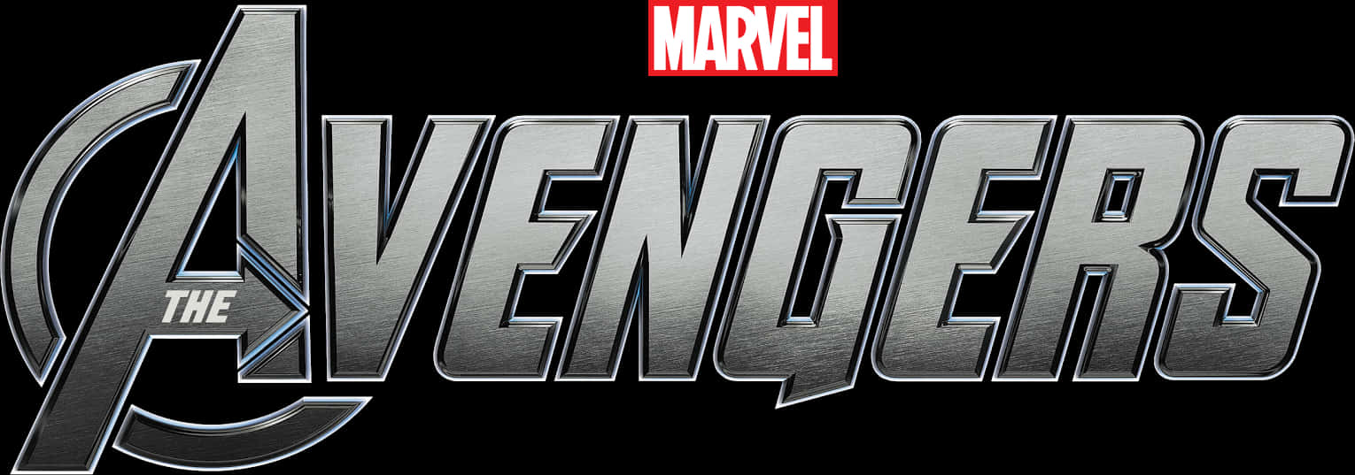 Marvel Logo 桌布 壁紙 — 黑色背景上帶有紅色Marvel文字的閃亮金屬復仇者聯盟標誌。