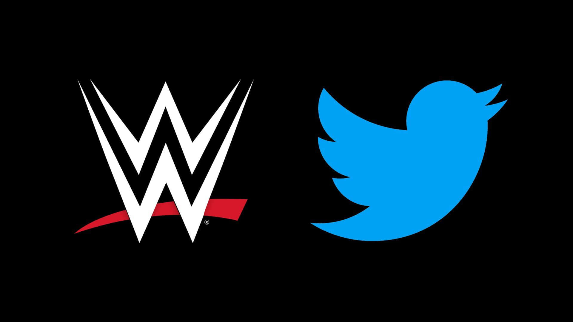 WWE Logo 桌布 壁紙 — 黑色背景上帶有紅色底線和藍色Twitter鳥圖示的白色WWE標誌。