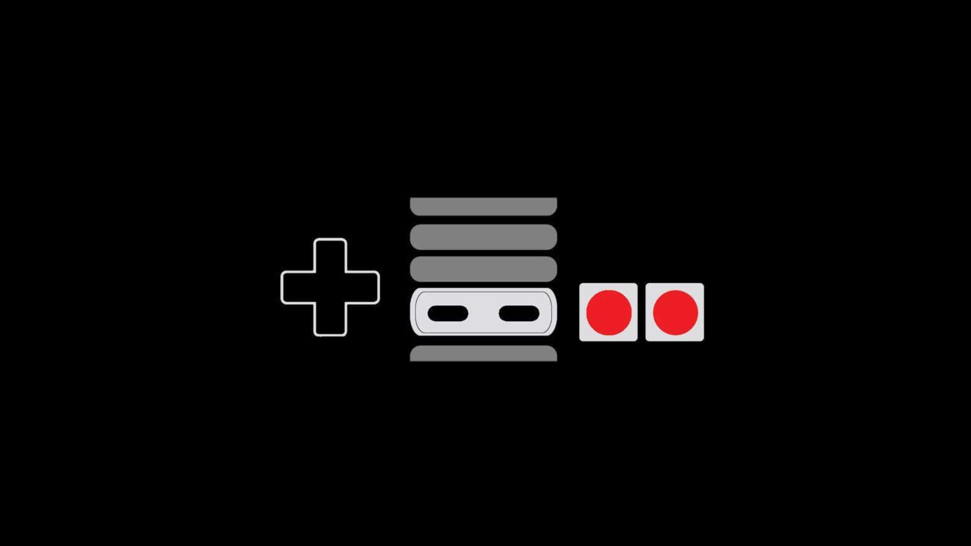 HD Gaming 桌布 壁紙 — 黑色背景上帶有紅色按鈕的經典遊戲控制器極簡白色線條藝術。