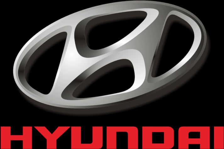 Hyundai Logo 桌布 壁紙 — 黑色背景上帶有紅色文字的閃亮銀色Hyundai標誌。