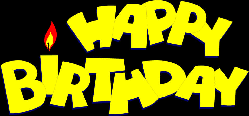 Happy Birthday Text 桌布 壁紙 — 黑色背景上帶有紅色蠟燭火焰的粗體黃色「HAPPY BIRTHDAY」文字。