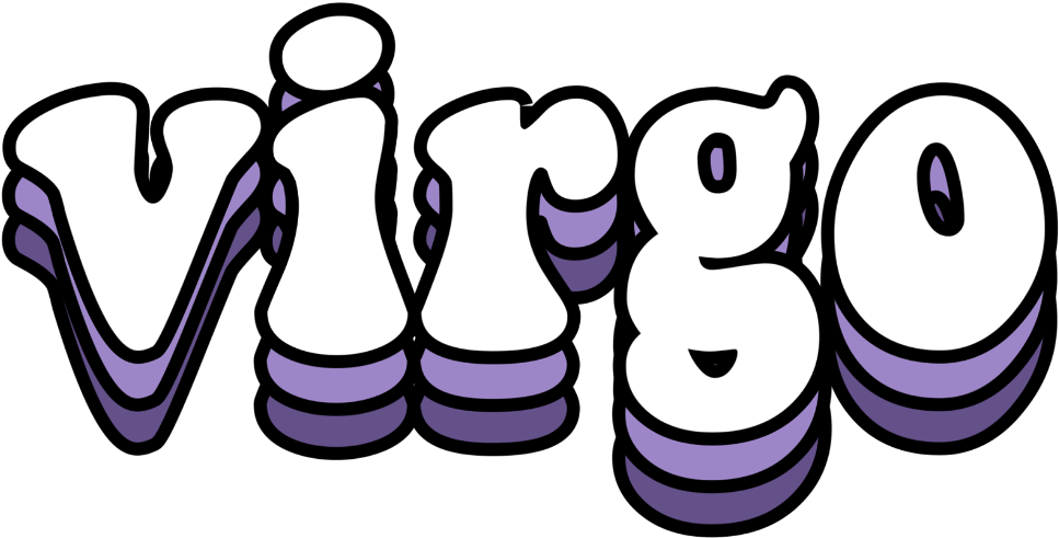 Virgo 桌布 壁紙 — 黑色背景上帶有紫色3D陰影的粗體白色「virgo」文字。