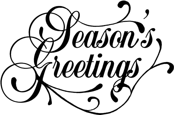 Greetings 桌布 壁紙 — 黑色背景上帶有華麗漩渦的優雅白色草書 'Season's Greetings' 文字。