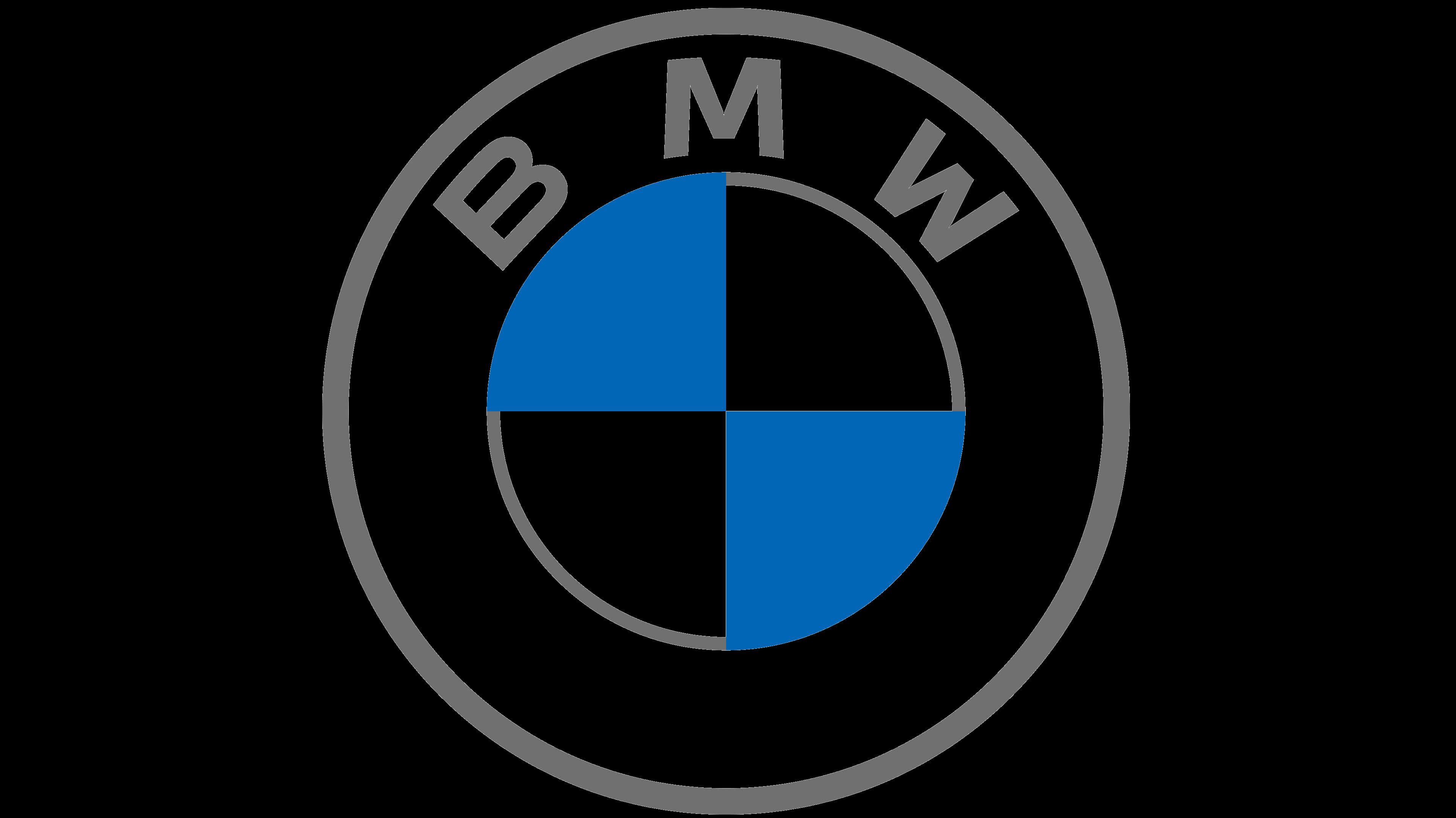 BMW 動圖 桌布 壁紙 — 黑色背景上帶有藍色和黑色四分之一圓的標誌性BMW標誌。
