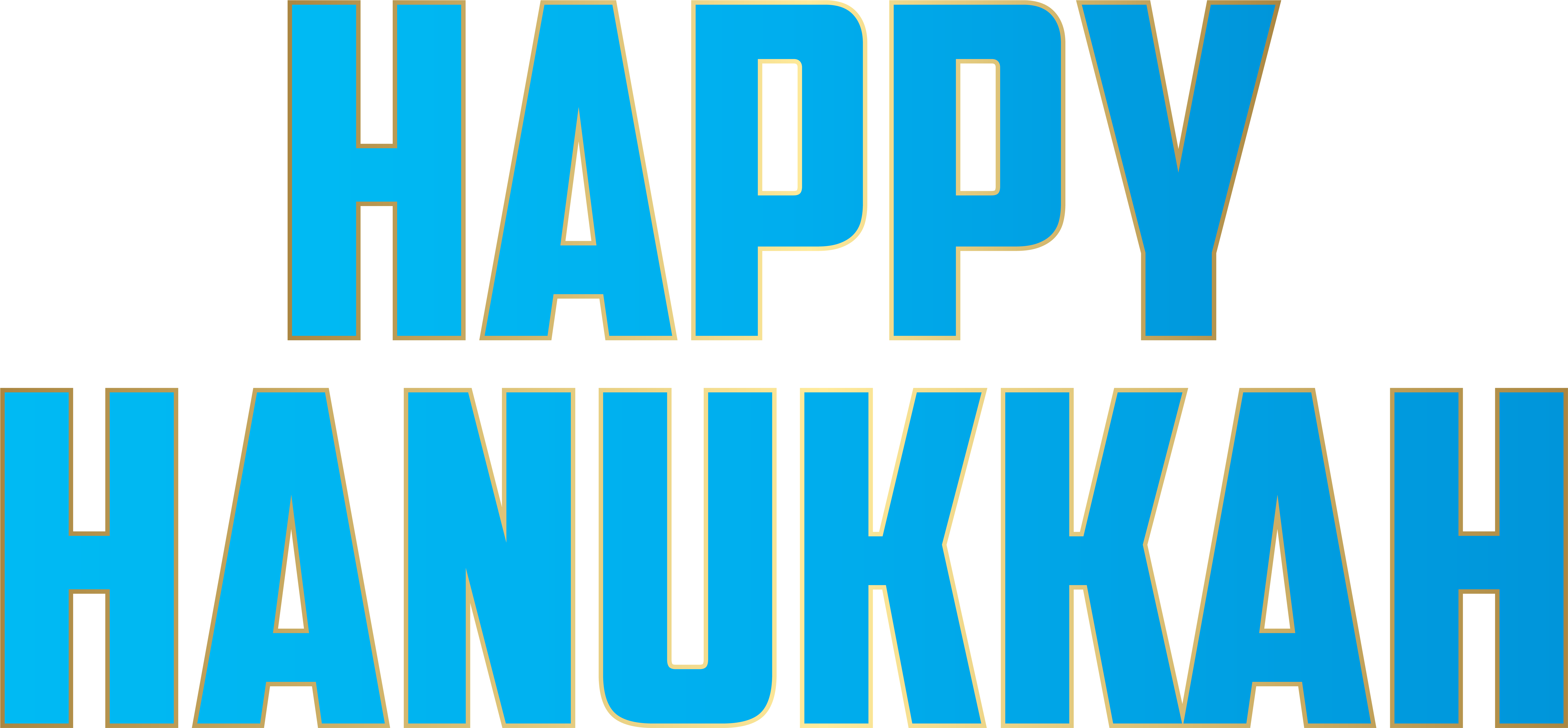 光明節 桌布 壁紙 — 黑色背景上帶有金色輪廓的粗體藍色「HAPPY HANUKKAH」文字。