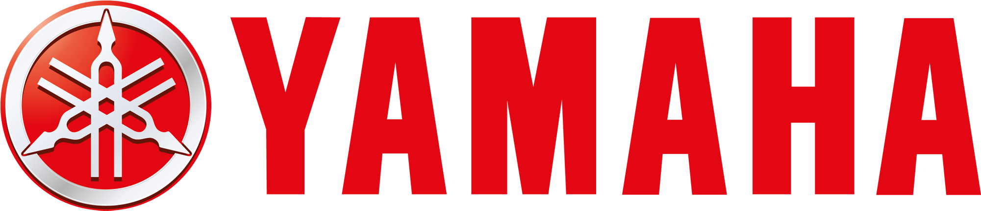 Yamaha Logo 桌布 壁紙 — 黑色背景上帶有銀色徽章的醒目紅色Yamaha標誌。