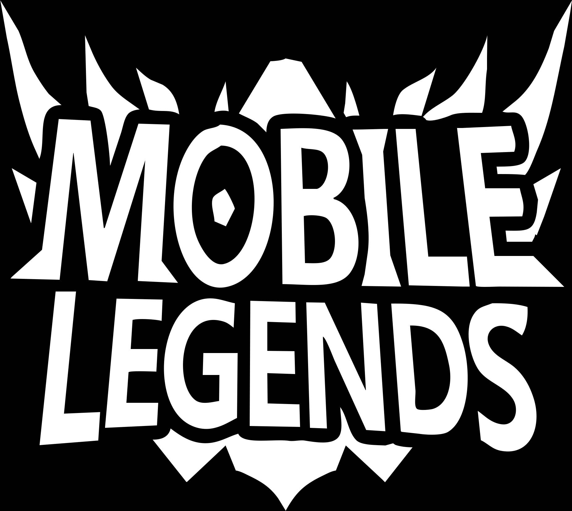 mobile legends logo 桌布 壁紙 — 黑色背景上帶有鋸齒狀皇冠元素的粗體白色「Mobile Legends」標誌。
