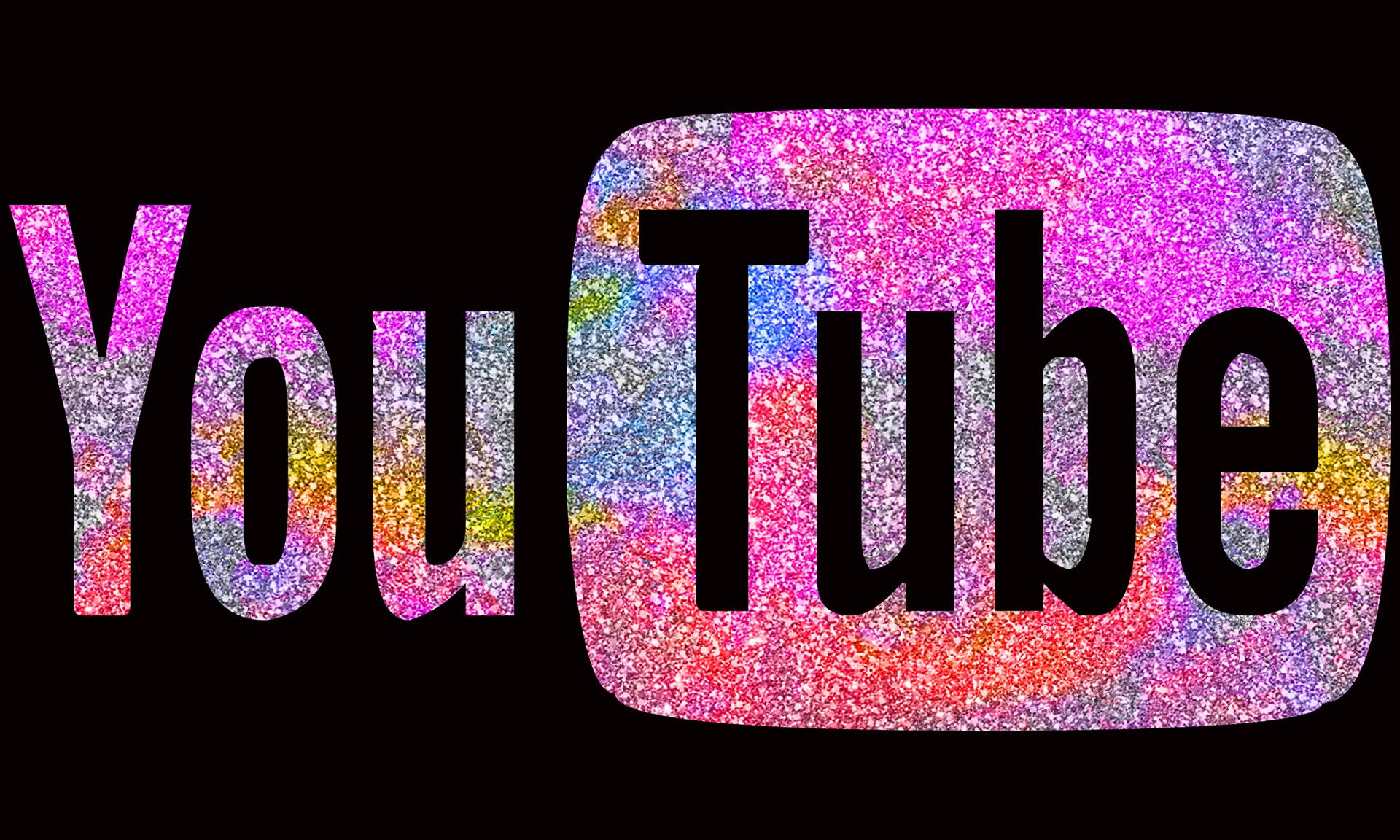 美學 桌布 壁紙 — 黑色背景上帶有閃爍多彩紋理的YouTube標誌。