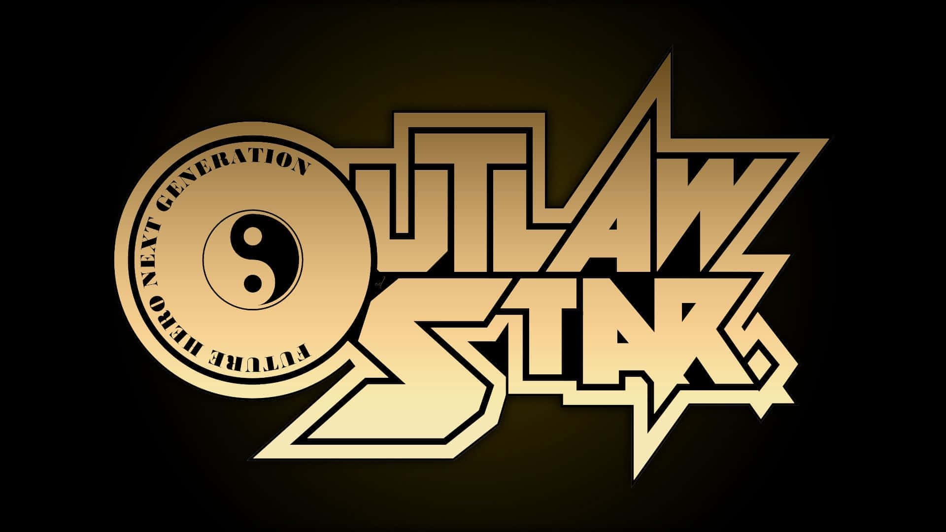 Outlaw Star 桌布 壁紙 — 黑色背景上帶有陰陽標誌的醒目金色 'Outlaw Stars' 標誌。