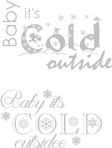 寒冷 桌布 壁紙 — 黑色背景上帶有雪花和波浪圖案的白色風格文字「Baby it's Cold outside」。