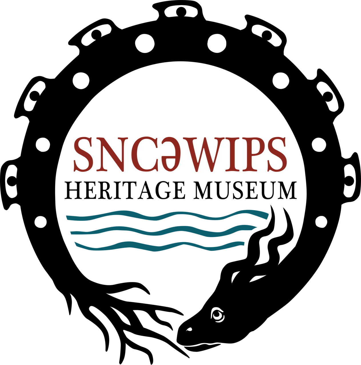 Logos 桌布 壁紙 — 黑色背景上帶有青綠色波浪線的粗體紅色文字 SNC@WIPS。