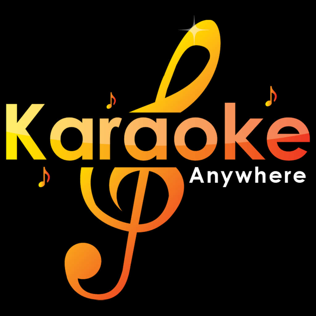 Karaoke 桌布 壁紙 — 黑色背景上帶有音符的大膽漸變卡拉OK標誌。