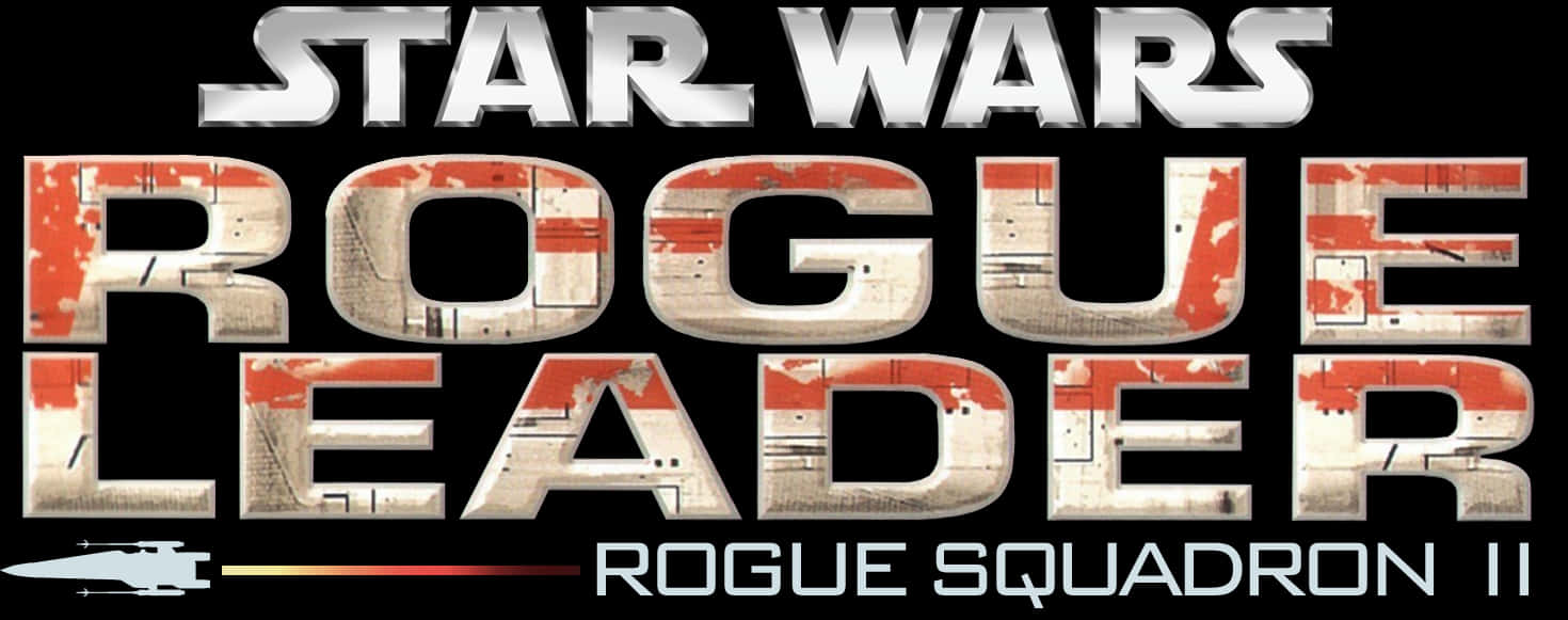 Clip Art 桌布 壁紙 — 黑色背景上帶有風化金屬字母和紅色油漆飛濺的Star Wars Rogue Leader標誌。