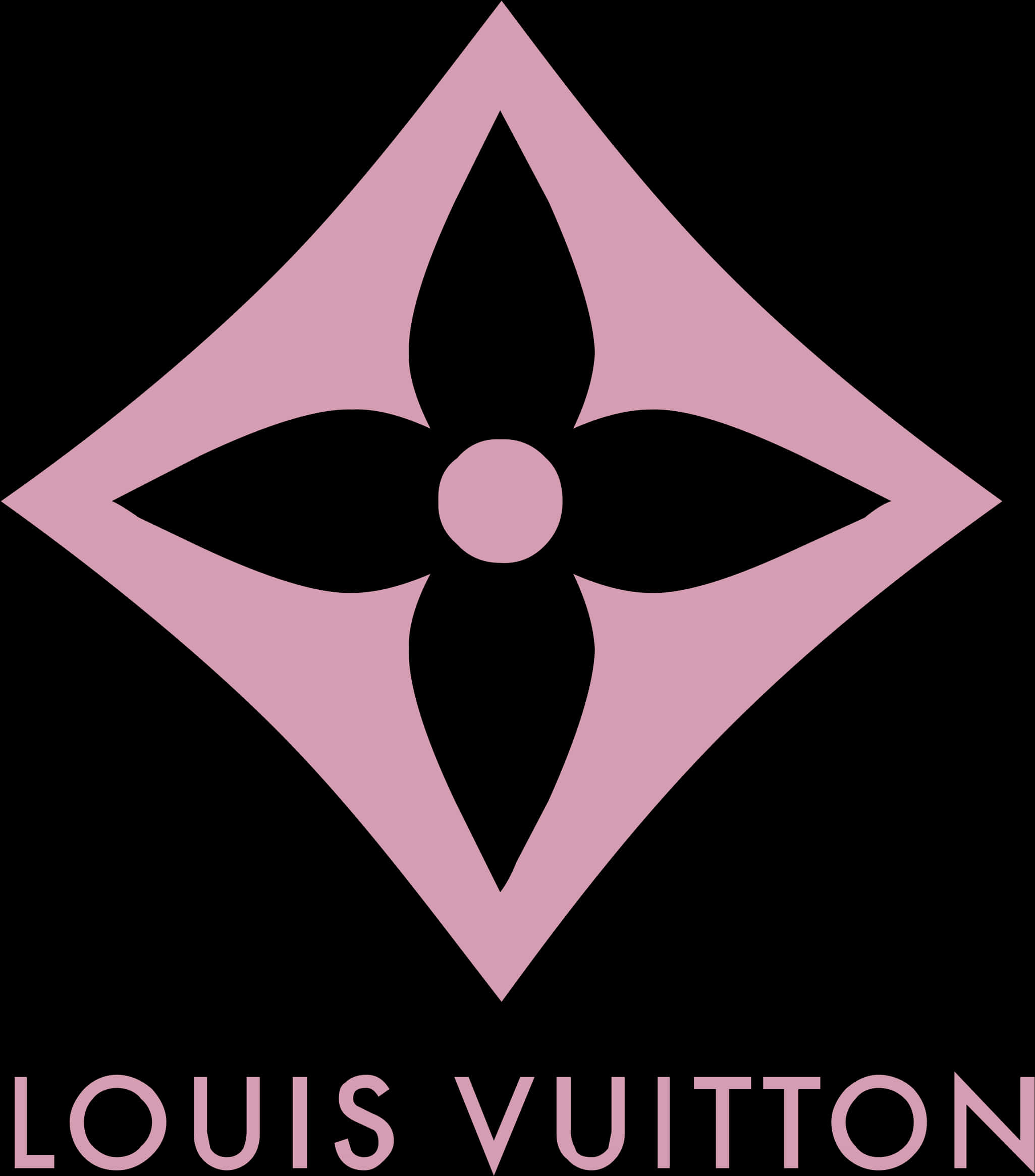 路易威登 桌布 壁紙 — 黑色背景上帶有黑色花卉圖案的極簡粉色 Louis Vuitton 標誌。