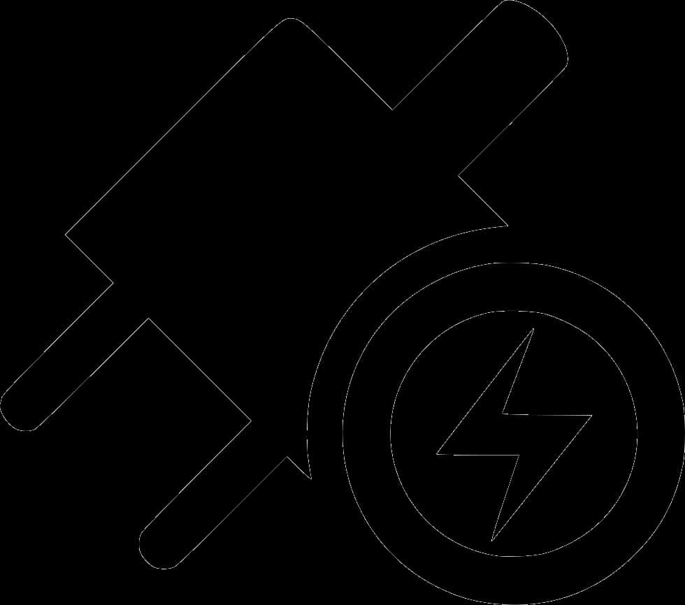 電力 桌布 壁紙 — 黑色背景上插頭和閃電圖示的極簡白色線條畫。