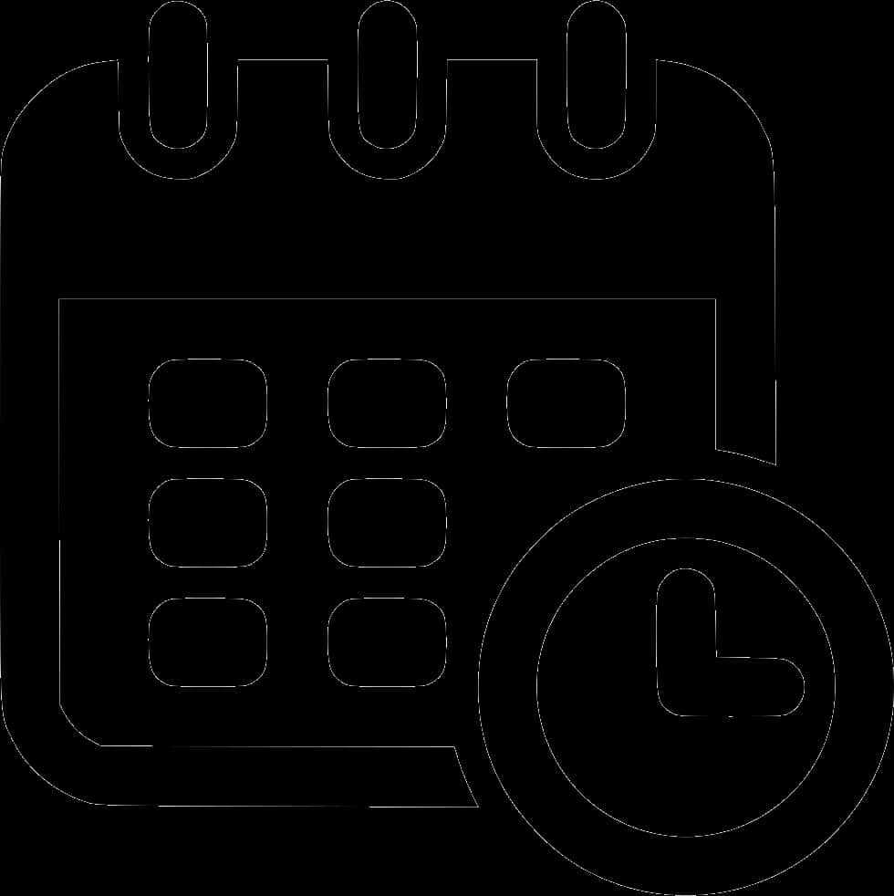 Calendar Icon 桌布 壁紙 — 黑色背景上日曆和時鐘的極簡白色線條圖標。
