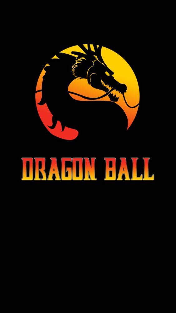 Dragon Ball Z Logo 桌布 壁紙 — 黑色背景上有一個火熱的橙色和黃色圓形標誌，帶有龍的剪影和粗體漸變字母的 Dragon Ball 文字。