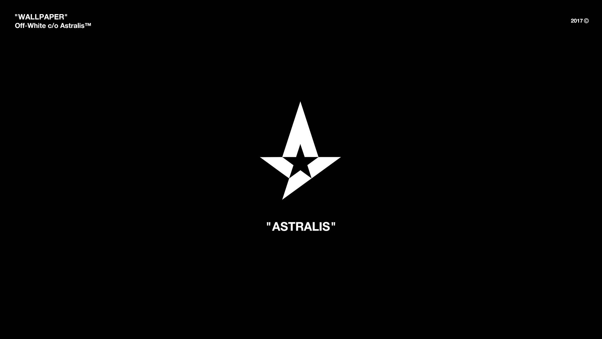 off white 桌布 壁紙 — 黑色背景上有一個白色風格化的星星標誌，下方中央有「ASTRALIS」字樣。