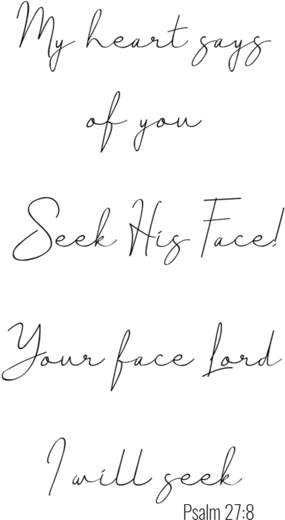Handwriting 桌布 壁紙 — 黑色背景上深灰色的模糊草書字體，讀出關於尋求上帝面容的詩意宗教短語。