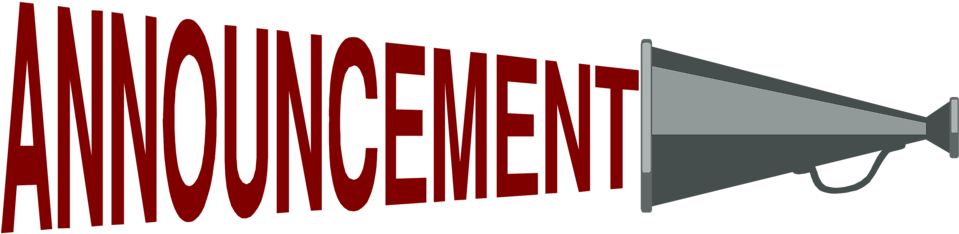 announcement 桌布 壁紙 — 黑色背景上灰色擴音器旁邊的粗體紅色公告文字。