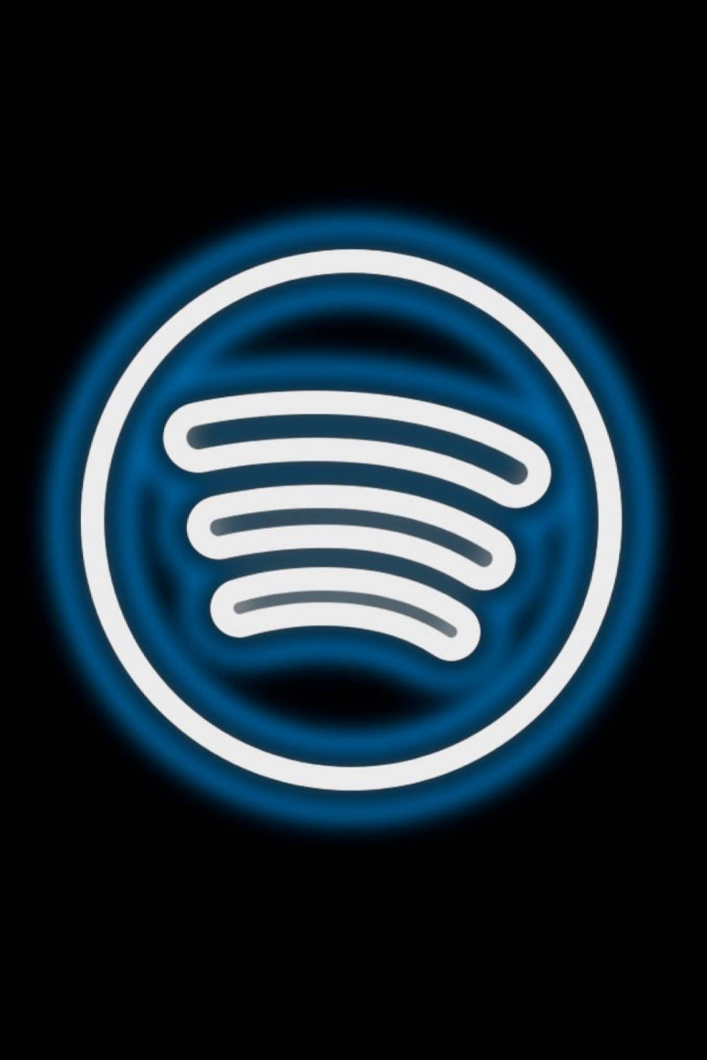 Spotify 桌布 壁紙 — 黑色背景上發光的藍白Spotify標誌霓虹燈招牌。