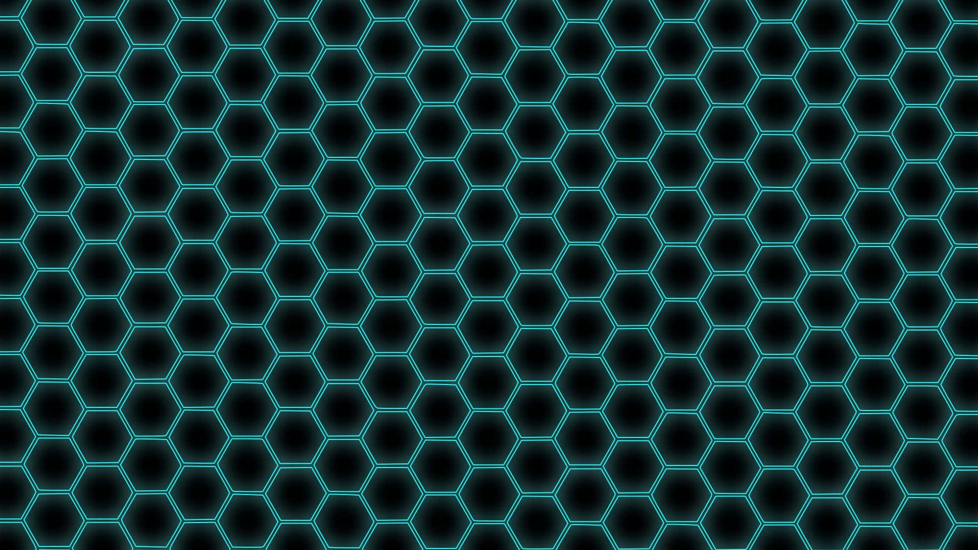 grid 桌布 壁紙 — 黑色背景上發光的青綠色六邊形構成未來感圖案，營造出高科技數位網格。