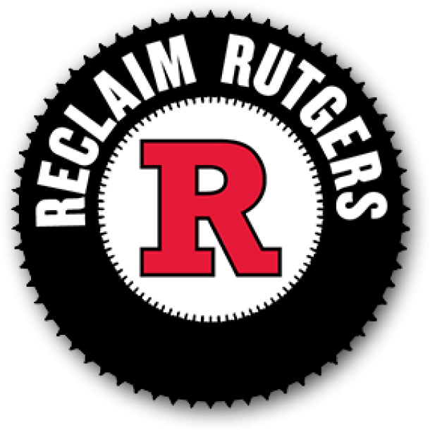 Address Logo 桌布 壁紙 — 黑色背景上白色圓圈內有粗體紅色R標誌及「RECLAIM RUTGERS」文字。