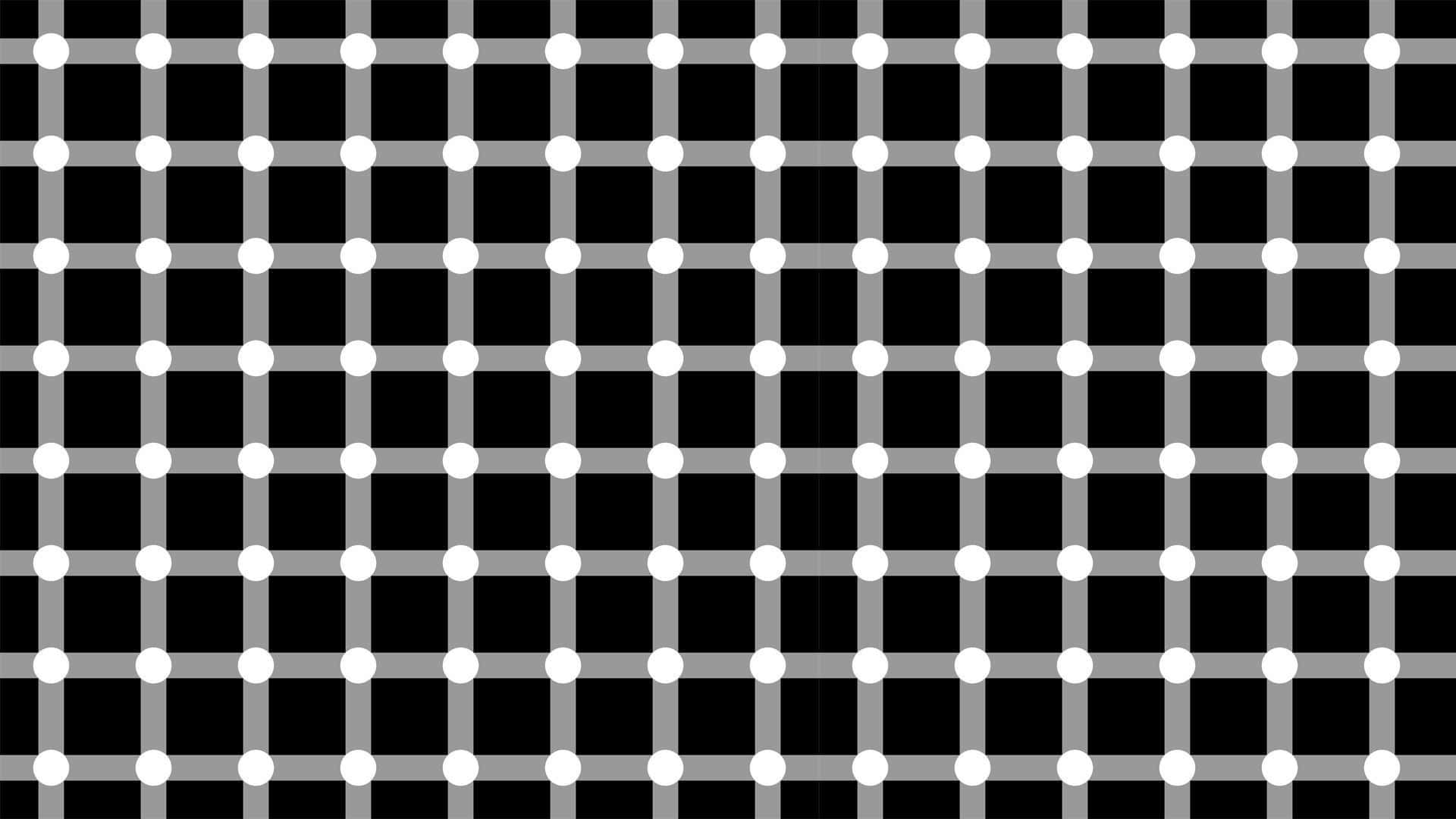 Illusion 桌布 壁紙 — 黑色背景上白色圓點與灰色線條的大膽幾何圖案，營造出引人注目的極簡網格。
