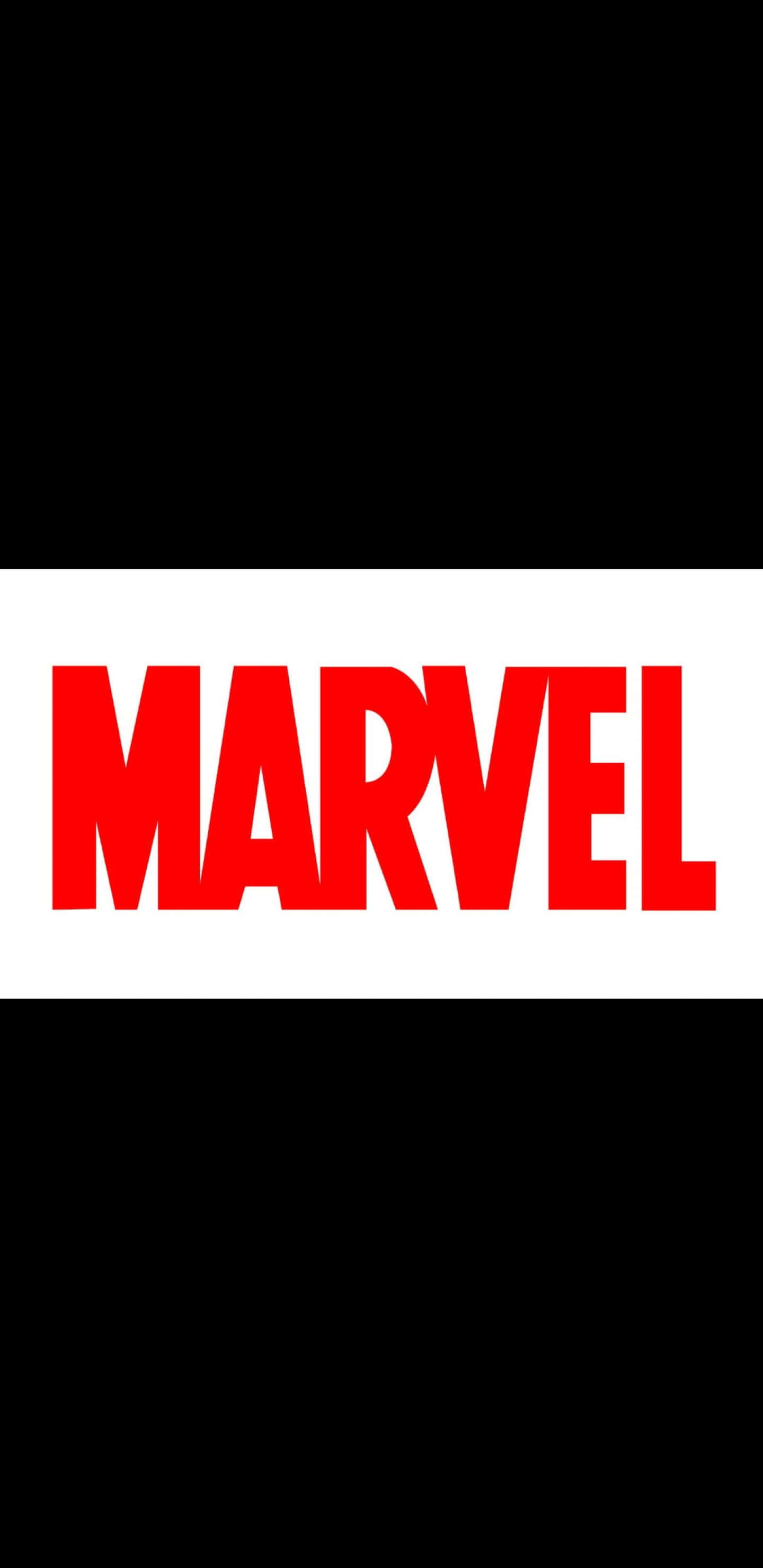 漫威 桌布 壁紙 — 黑色背景上白色帶子中央的醒目紅色Marvel標誌。