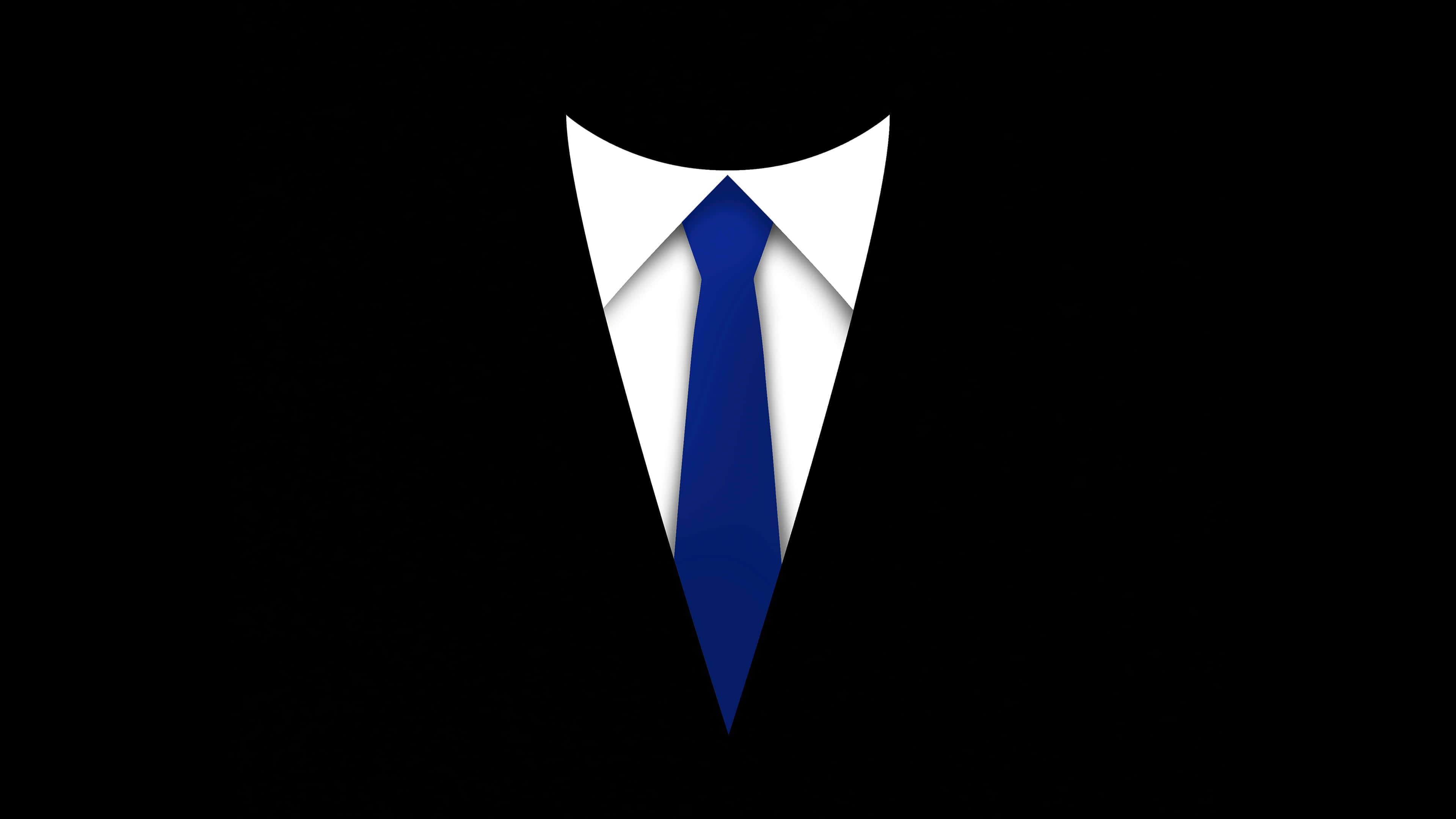 Navy Blue Tie 桌布 壁紙 — 黑色背景上白色襯衫和藍色領帶的鮮明極簡圖形。