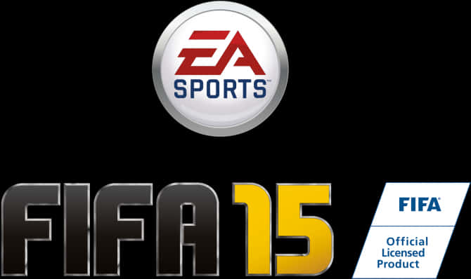 Fifa Game 桌布 壁紙 — 黑色背景上的 FIFA 15 電子遊戲標誌，帶有 EA Sports 標誌和 FIFA 官方授權產品徽章。