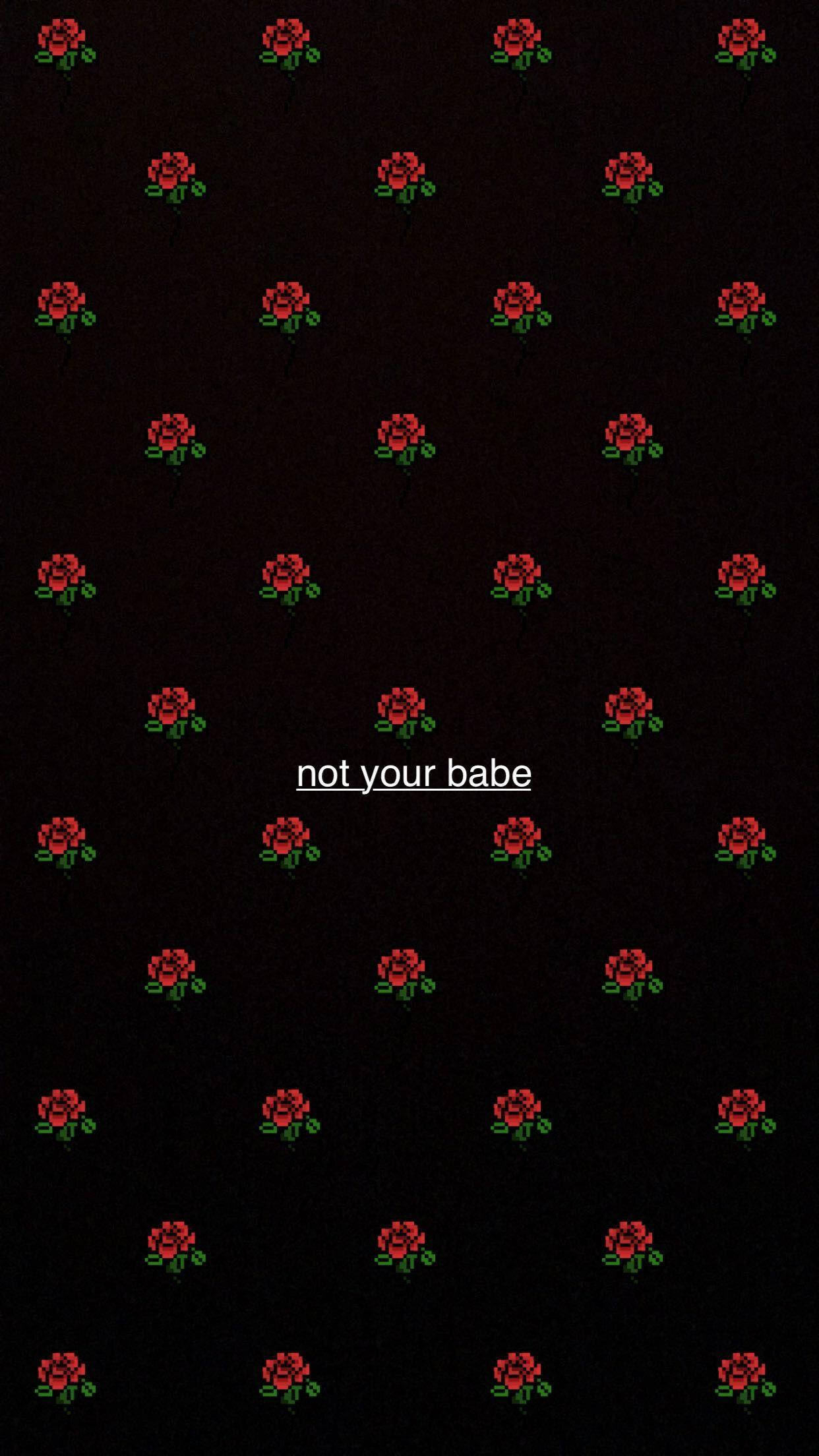 Red Baddie 桌布 壁紙 — 黑色背景上的像素化紅玫瑰，中央文字為 not your babe。