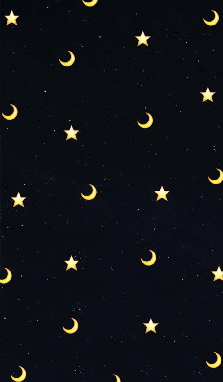 黑色背景上的星星與月亮 壁紙