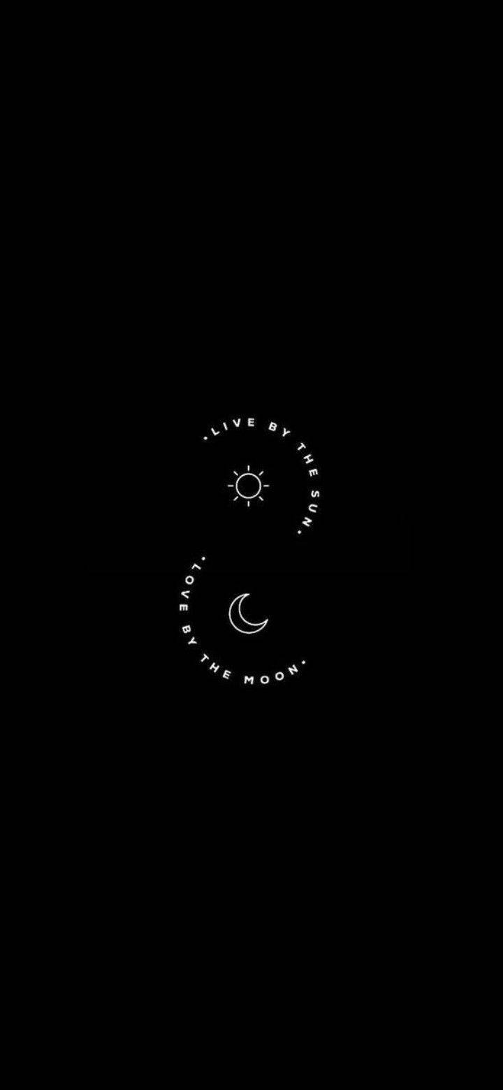 黑色背景上的白色極簡太陽和月亮符號，附有啟發性文字。 — 極簡動態 壁紙